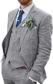 [Profan] Mens Linen Suits for Wedding Formal Dress Suit Tuxedos Slim Fit 3 Piece Suit Blazer Set (Gray,38)