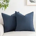 Linen Throw Pillow Covers 18x18 Inch Natural 18" x 18" (Pack of 2) Navy Blue