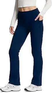 Yogipace Women's CozyWarmth Petite/Regular/Tall High Rise Fleece Lined Bootcut Pants Thermal Flare Leggings with Side Pockets