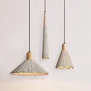 Contemporary Nordic Round Cone Solid Wood Cement Shade 1-Light Pendant Light For Bedroom