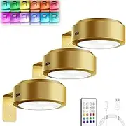 Topveden Picture Lights for Wall,Rechargeable Magnetic Poster Lights,Magnetic No Drill Wall Sconce,3 Color Temps&12 RGB Dimmable,Battery Operated, Adjustable Brightness&Timer (Gold)