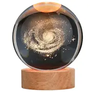 Crystal Ball Lamp with Wooden Base for Beside Table USB-Rechargeable