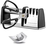 Knife Sharpeners, Best 4 in 1 Manual Kitchen Knives & Scissor Sharpeners, 4 - Stage Knife Sharpening System with Diamond Steel, Ceramic Stone, Ergonomic Design, Non-slip Base（Black）