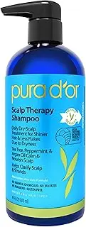 PURA D'OR Therapy Shampoo (16oz) Hydrates & Nourishes - Scalp Care Shampoo For Itchy Flaky Scalp w/ Tea Tree, Peppermint, Patchouli, Cedarwood, Clary Sage, Argan Oil (Packaging may vary)