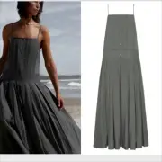 Aje Dress Size 10 Meribel Maxi Linen Cotton Lined Oakmoss Green RRP $495 RARE