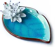 Incense Stick Holder Censer Ceramic Handmade Artistic Burner Stick Coil Lotus Porcelain Decorative Flower Incense Cone Ash Catcher Tray Handmade