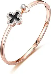 [Yifnny] Four Leaf Clover Bracelet, Lucky Clover Rose Gold Bracelet Four Leaf Clover Embossed Charm Rhinestones Bangle Cuff Chain Bracelet for Women