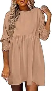 [Generic] Womens Dresses Plus Size - Women's Cotton Summer Dresses - Summer Tunic Dress Casual Loose Short Sleeve Crew Neck Flowy Swing Dresses Tunic Dress for Ladies Solid Color A-Line Dress