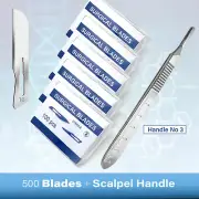 500 Sterile Blades #16 Surgical Carbon Steel + Free Scalpel Knife Handle #3