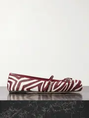 [Gucci] Gucci - Horsebit-detailed Zebra-print Calf Hair Ballet Flats - White - IT39 IT 39 White