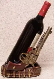 Wine Bottle Holder and/or Decorative Sculpture 2 Pistols and Cartridge Belt NEW