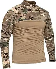 [HanzhuoLG] Men‘s Camouflage Military Training Tshirt Colorblock Stand Collar Outdoor Tactical Cycling Hiking T Shirts Color6 M