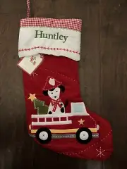 NWT Pottery Barn Dalmatian Dog Fire Engine Red Christmas Stocking Mono Huntley