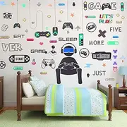 56 Pieces Gamer Wall Decals Gaming Controller Joystick Decals Removable Video Games Stickers Game Boy Wall Art for Bedroom Playroom Decoration (Black White)