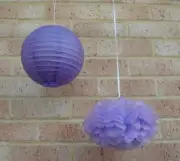 12x purple paper lanterns pom poms wedding birthday anniversary hanging decor