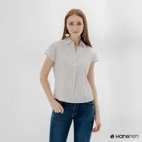 在飛比找Yahoo奇摩購物中心優惠-Hang Ten-女裝-V型領條紋短袖襯衫-白色