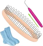 Knitting Loom Set - Fun Sock Knitting Kit with 32 Pegs | Small Weaving Loom Darning Machine for Beginners & Pros Mending Jeans and