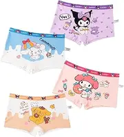[WANHONGYUE] Kuromi My Melody Cinnamoroll Cotton Strench Underwear 4-Pack Boxer Briefs Girls Kawaii Cartoon Boyshorts Panties