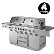 EuroGrille 9 Burner BBQ Grill Outdoor Barbeque Gas Stainless Steel Kitchen