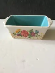 Pioneer Woman blue Mini Ceramic Loaf Pan New Blooming Bouquet 6.5” bake ware