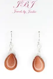Goldstone Pear Shape Simulated Gemstone .925 Sterling Silver Earrings 1 1/4"