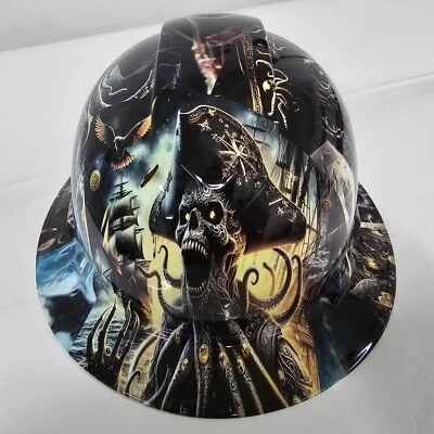 full brim hard hat custom hydro dipped IN PIRATES OF THE DEAD SEA , ANGRY PIRATE