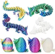 SHUWND 4PC 3D Printed Mini Dragon in Egg,Dragon Eggs with Dragon Inside,Crystal Dragon Fidget Toys,Mystery Dragon Egg Fidget Toy,Full Articulated Dragon Crystal Dragon in Egg