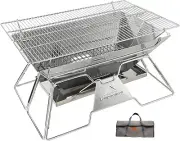 Portable Camping Fire Pit Stainless Steel Foldable Collapsible BBQ Grill Wood Bu