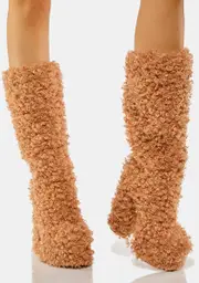 [ZEMETA] Brown Faux Fur Teddy Boots