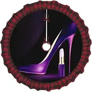 [EdWal] Elegant Purple High Heels with Lipstick print Flax Like Christmas Tree Skirt with Pom Pom Border,Rustic Charm for Farmhouses Decoration