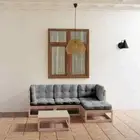 Wooden Lounge Sofa With Cushions 5 Pcs Modular Slatted Design Patio Furniture