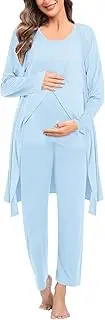 [SWOMOG] Maternity Nursing Robe Set 3 PCS Postpartum Breastfeeding Pajamas Hospital Pregnancy Pjs Double Layer Lounge Set