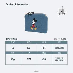 【PARTAKE】Disney 米奇-休閒米奇-票卡零錢包-丹寧藍(背面隔層可獨立放置卡片)
