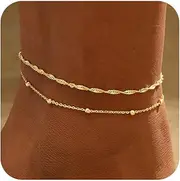 [GOSFRY] 2/3 PCS Gold Anklets for Women Waterproof Cuban Link Anklet Beaded Bracelets Stackable Bracelets 14K Gold Plated Custom Jewelry Gifts Non Tarnish Lightweight