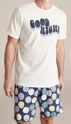 MENS size M Good Night Smiley Faces Cotton matching pyjamas pjs medium NEW 0205