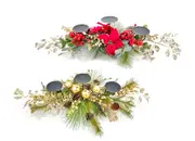 bulk 4 Elegant Red & Gold Leafy Xmas Center Piece 2 Assort Decoration 85x30cm