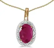 [LXR] 14k Yellow Gold Oval Ruby And Diamond Pendant