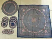 Doily Scarf Coaster Set 14 Pcs. Blue Vintage Embroidered New