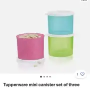 Tupperware MINI CANISTER SET of 3 ~ Sheer Pink Blue Green ~ 2 Cup Snacks ~ NEW!