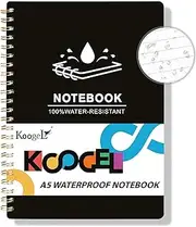 Koogel Spiral Notebook A5, Waterproof Notepad Ruled Notebook 60 Sheets Stone Paper All Weather Notebook for School Office Camping Outdoor Activities, Black
