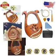16-String Mahogany Lyre Harp Set with Tuning Wrench & Gig Bag for Music Lovers
