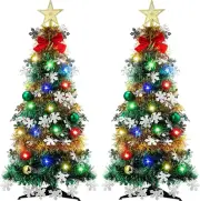 2 Pack 24 Inch Mini Christmas Tree with 50 Color Lights Tabletop Artificial Xmas