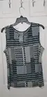 By Design Tank Top Large Chain Keyhole Neck Blue Black Abstract Textured Fabric