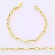 14k Yellow Gold 3mm Paperclip Chain Rolo Elongated Link Cable Bracelet, 1.5 gram