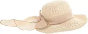 [DEARMAMY] Large Straw Sun Hat Fashion Bowknot Decor Beach Hat for Women Sun Protection Cap Casual Summer h Beige