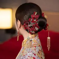 在飛比找Yahoo!奇摩拍賣優惠-水舞U0702新娘頭飾新款中式古裝結婚禮絨花側邊秀禾服龍鳳褂