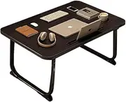 Laptop Bed Table, Portable Foldable Desk with Card Slot and Cup Holder, Lap Desk Laptop Stand Tray Table Floor Table Serving Tray for Eating Reading Working (Black)