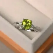 4ct Natural peridot ring sterling silver cushion cut engagement ring for women