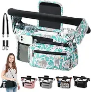 HINATAA Buggy Pram Organiser, Baby Pram Bag with 2 Drink Holders, Buggy Organiser Children's Trolley with Shoulder Strap & 2 x Secure Hooks, Pushchair Accessories with Zip Pocket (Blue)