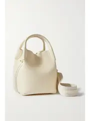 [Loro Piana] Loro Piana - Bale Canvas-trimmed Textured-leather Shoulder Bag - Cream - One size One size Cream